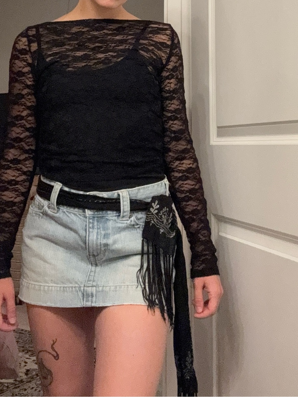 Black Lace Long Sleeve Top - Sheer Floral Lace
